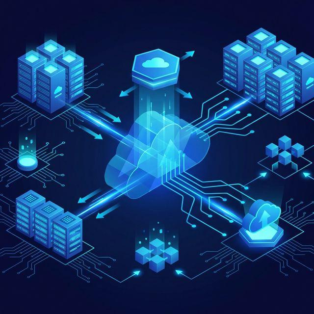 Cloud platform infrastructure with interconnected servers and data flows